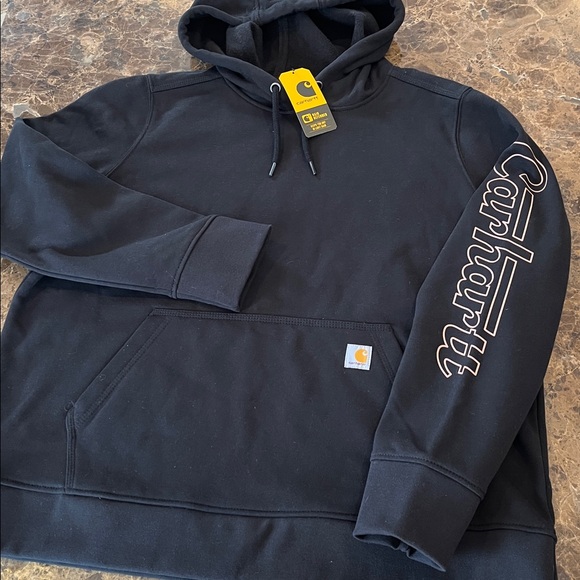 🆕 Carhartt Rain Defender Relaxed Fit Logo Sleeve Graphic Sweatshirt Hoodie Black - Picture 3 of 5